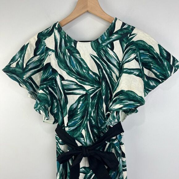 Who What Wear Linen Blend Palm Print Tropical Midi Dress XS - Picture 5 of 10